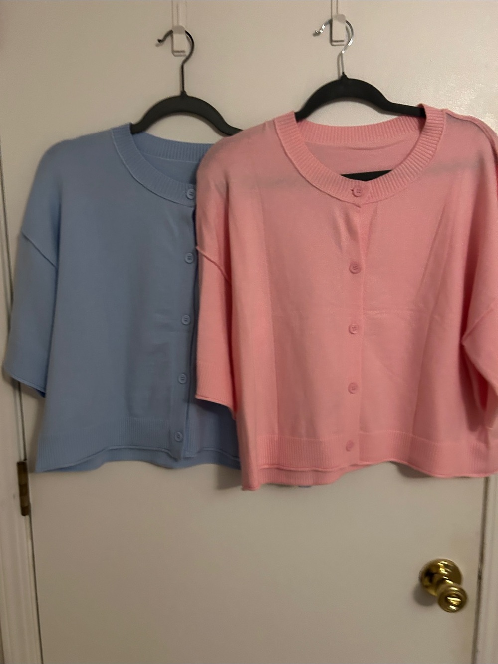 Women's Pink Short-Sleeve Button Cardigan Sweater